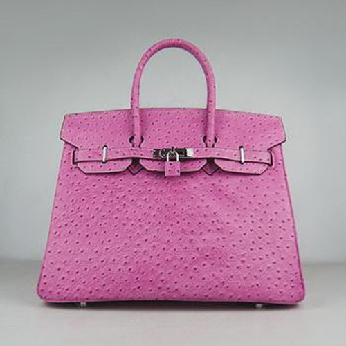 Hermes Birkin 35CM Ostrich Stripe Hot Pink Silver